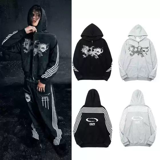 Hip-Hop Retro Multi-Stripe Print Hoodie & Pants Set, Streetwear, Unisex Casual Sweatsuit
