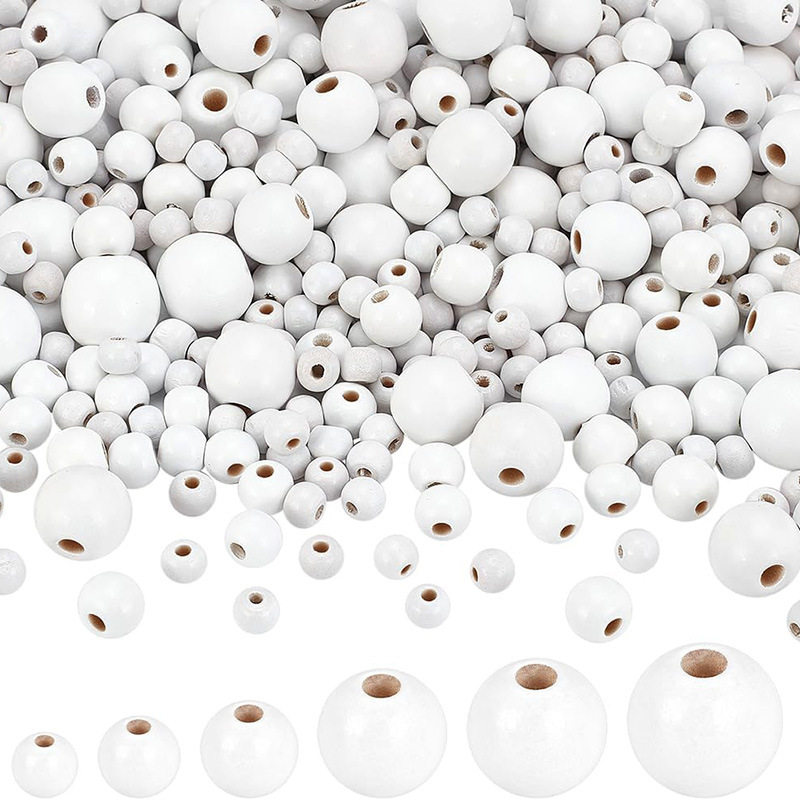 DIY饰品配件 6-25MM水漆白色荷木木珠散珠 圆形散珠DIY配件材料