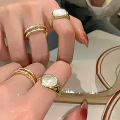 European and American Cross-border Titanium Steel Mother-shell Ring French Light Luxury Simple Decorative Ring 18K Gold Fashion Accessories Open Ring