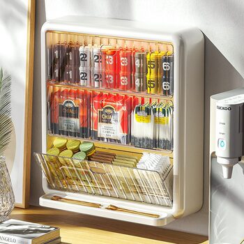 Capsule Coffee Storage Box Wall-Mounted Tea Room Bar Tea Bag Storage Rack Three and a Half Dust-Proof Display Shelves