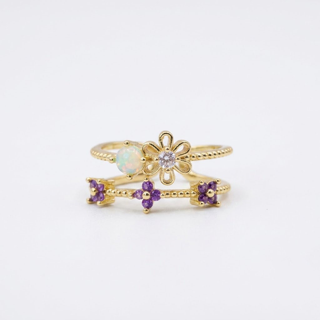 跨境热销INS风锆石开口可调节活口戒指女甜美可爱花朵气质戒指