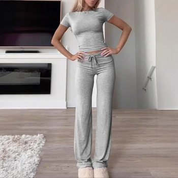 Amazon European and American Cross-Border 2025 New Casual Suit Short-Sleeved Tops and Pants Home Wear Sportswear Yoga Wear