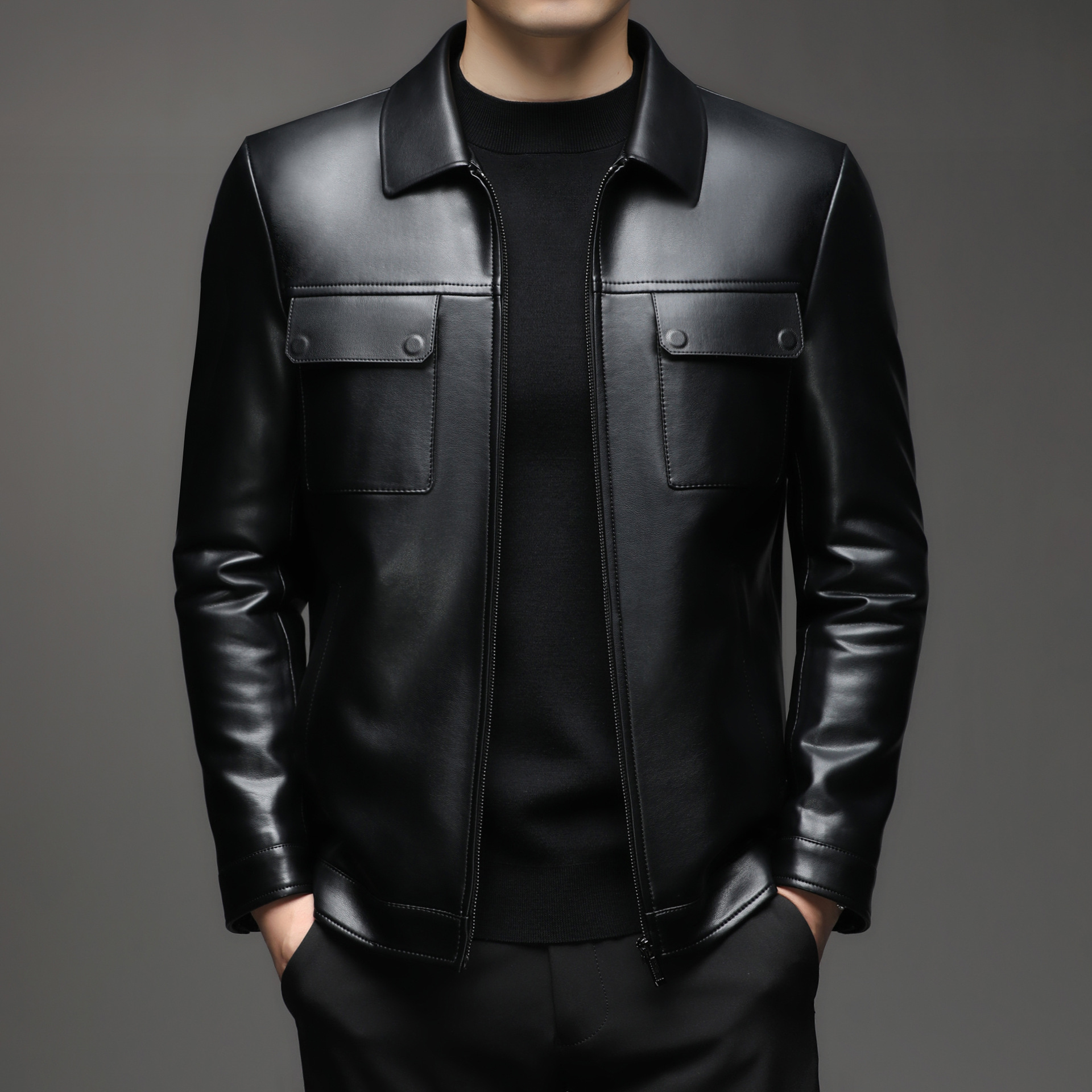 Áo Da Nam Hàng Mùa Xuân Thu Đông Trung Niên