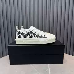 European Style Star-Patterned Sports Casual Shoes with Patchwork Design, Lace-Up Thick-Soled White Shoes, Height-Increasing Fashion Couple Shoes in Color-Blocking