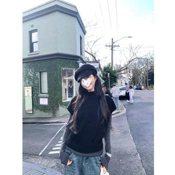 Casual Lazy Style Layered Chic Short-Sleeved Vest + Waist Slimming Look Bottoming Long-Sleeved T-Shirt Two-Piece Suit