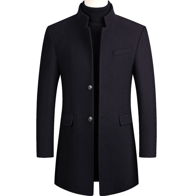 Mens Wool Blend Overcoat Mid Length Warm Coat Casual Winter Outerwear Available in Multiple Colors and Sizes