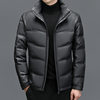Haining men's sheepskin mid-length hooded white duck down casual down jacket warm real leather jacket winter
