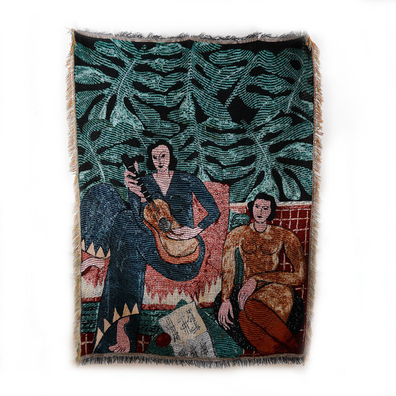 Matisse Oil Painting Girl Holding Guitar Single Seat Small Hair Cover Full Cover Cloth Multi-Functional Tapestry Cotton Blanket