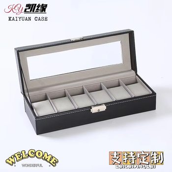 Factory in stock wholesale 6-bit watch box with word lock PU leather lining gray flannel watch box display storage box