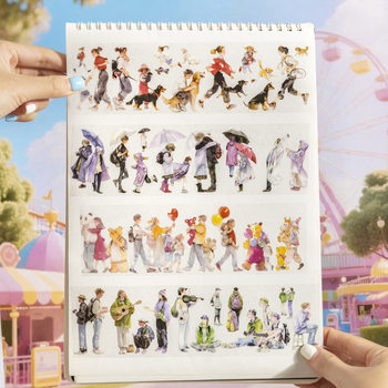 Pet Tape with People Passing By, Artistic Healing Characters, Fun and Landscaping Stickers, Versatile Decorative Stickers for Handbooks