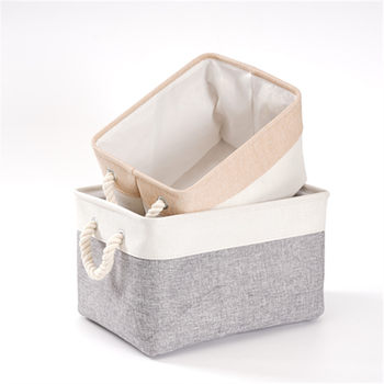 Wholesale Linen Storage Baskets, Foldable Storage Boxes, Desktop Fabric Storage Baskets, Cotton Rope Handle Storage Baskets