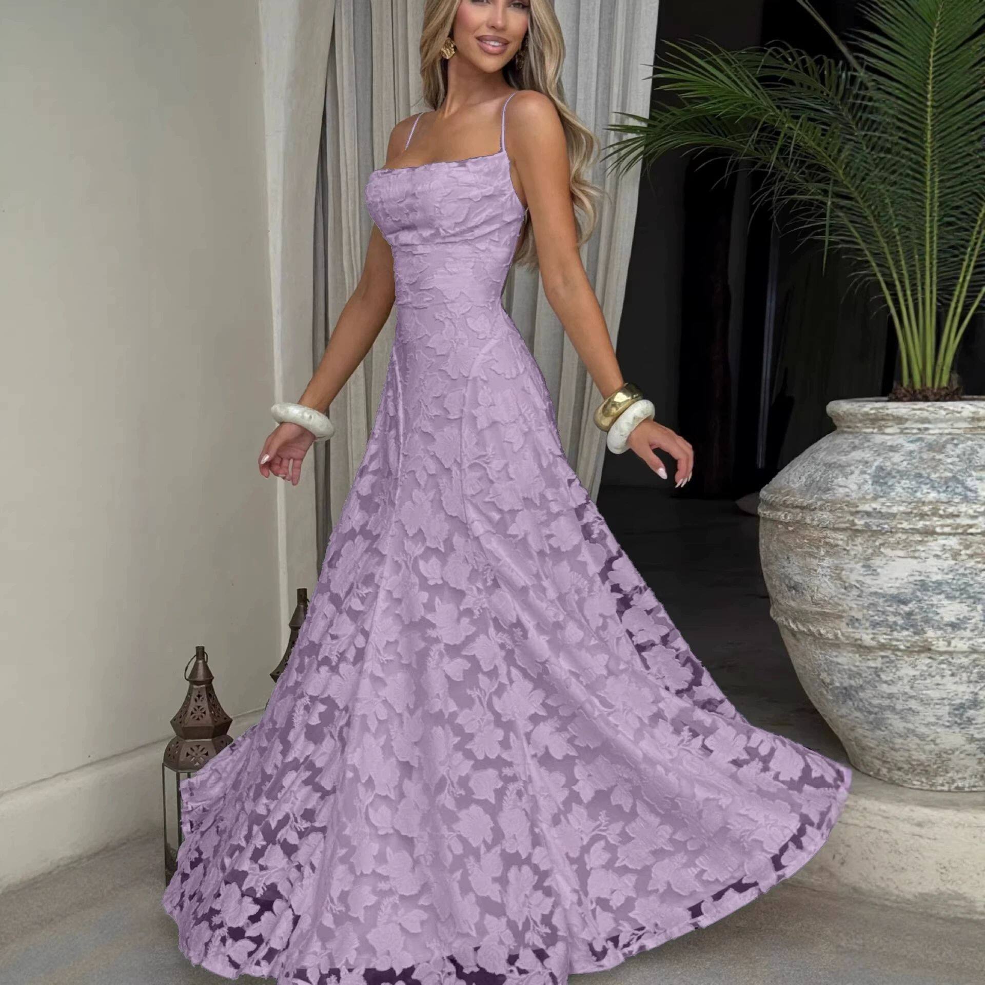 跨境亚马逊欧美风女装新款时尚百搭辣妹风酒红色性感吊带裙