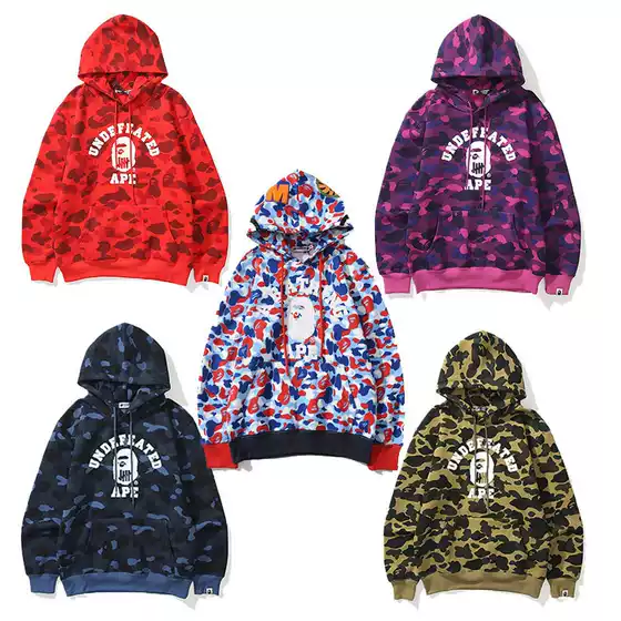 Ape Head Bape Trendy Brand Same Style Camouflage Shark Head 3D Digital Printing Hoodie Sweatshirt Men's and Women's Pullover Jacket