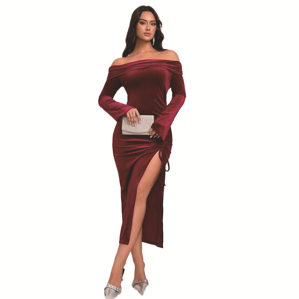 Elegant Midi Dress Sexy Celebrity Style Wine Red Color Spring Summer Collection Wholesale Available