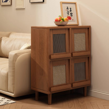 Solid Wood Bookcase Storage Grid Cabinet Sofa Low Cabinet Dining Side Tea Cabinet Household Dust-Proof Storage Cabinet Integrated Storage Cabinet