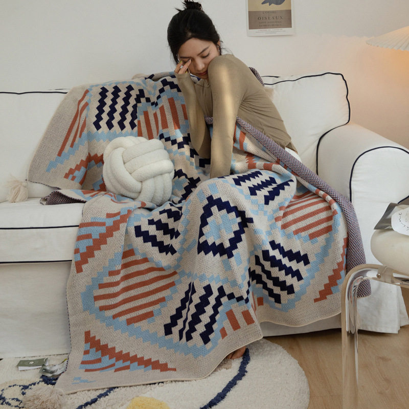 Bohemian Style Sofa Cover Blanket Bay Window Blanket Knitted Blanket Ethnic Style Wave Air-conditioning Blanket Tassel Nap Blanket