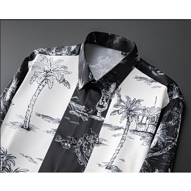 Áo sơ mi nam dài tay họa tiết cây in kỹ thuật số, vải polyester không ủi — Màu sắc hình ảnh, Giá bán đại lý không được nhỏ hơn 208