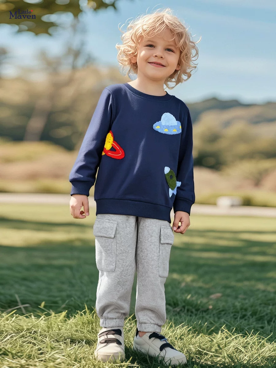 Boys' Autumn Cartoon Hoodie, Space Pattern Kids' Wear