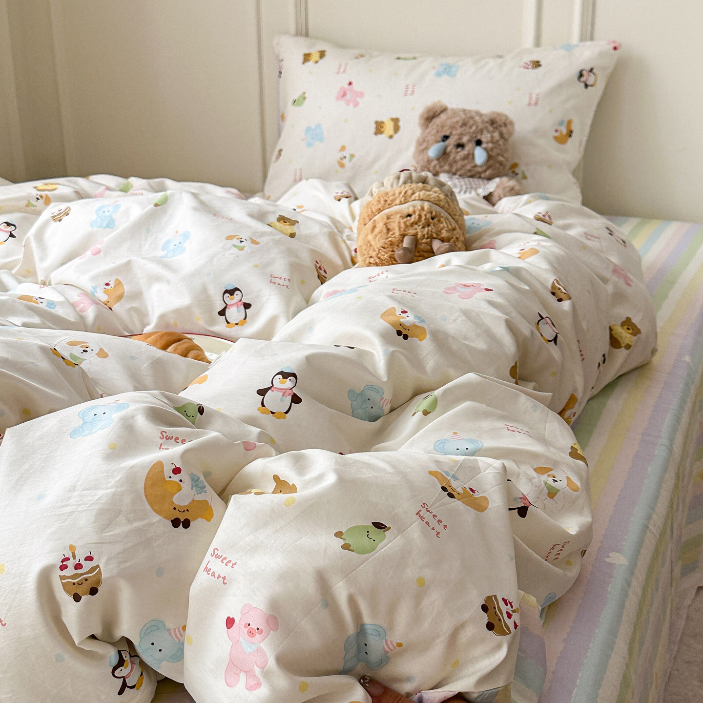 [Shell Cat] Four-Piece Bed Set, Pure Cotton, Small Fresh and Cute, Girly Heart, Student Dormitory Three-Piece Set
