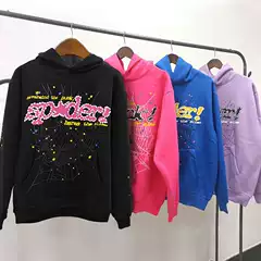 Overseas original blockbuster 450G thick cake velvet sweater hoodie men's foam print spider Sp5der hoodies