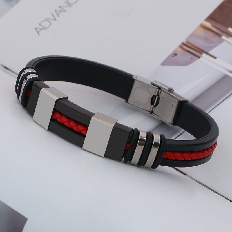 AliExpress foreign trade cross-border titanium steel jewelry fashion silicone stainless steel punk style trendy men's exaggerated bracelet wholesale