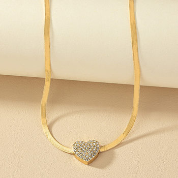 Niche design necklace Diamond-embedded love necklace snake bone chain female Korean style cold style elegant fashion peach heart clavicle chain