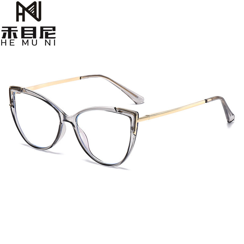 Glasses Frame European and American Explosions TR90 Anti-blue Light Flat Mirror Fashion Fashion Personalized Cat's Eye Plain All-match Color-changing Mirror