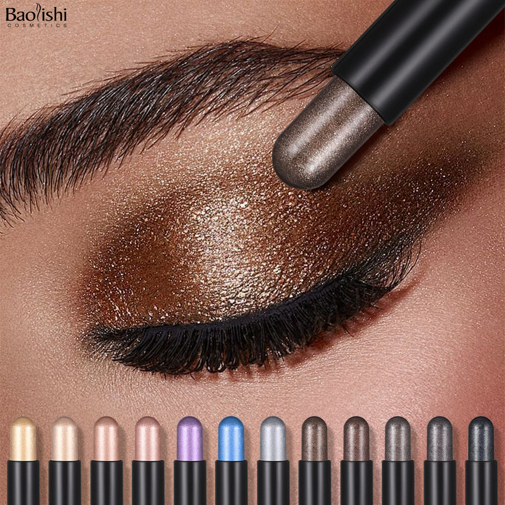 Eye shadow stick cross-border Amazon makeup BAOLISHI multi-color three-dimensional eye shadow twelve-color high-gloss thin flash eye shadow pen