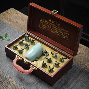 New Ceramic Zodiac Wine Creative Beast Head Gold Plated suit Wine Tops Wine Dispencer Gift Box suit