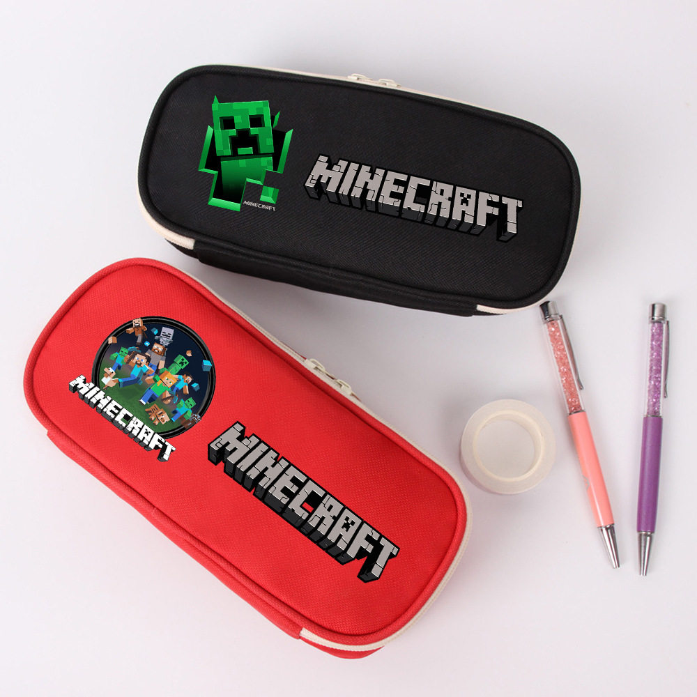 Красный и черный пенал для карандашей Minecraft, новинка осени 2023, аниме-периферия для студентов мужского и женского пола, холщовая сумка для канцелярских принадлежностей большой емкости Изображение 1