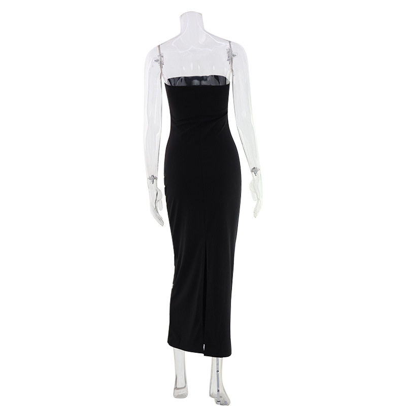 Elegant Strapless Evening Dress Slim Fit Solid Color Rhinestone Embellished Perfect for Cocktail Parties and Formal