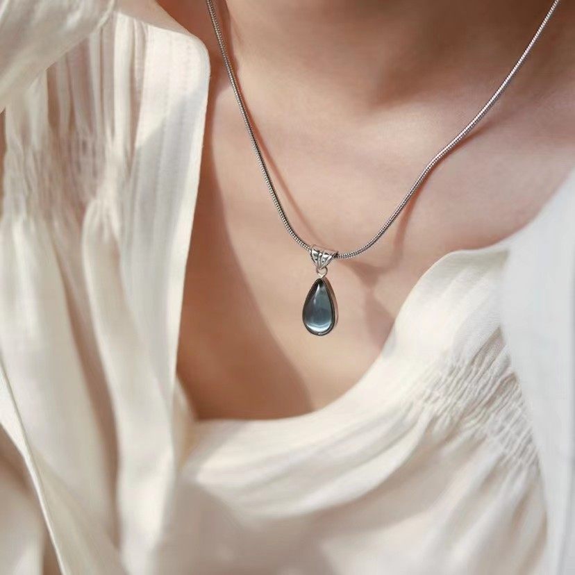 Mermaid Tears ~ elegant niche all-match blue water drop pendant necklace women's fashionable light luxury high-grade clavicle chain