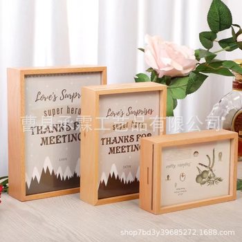 Creative Photo Frame Solid Wood Desktop Ornament Photo Frame Custom Wooden Transparent Acrylic Photo Frame Kidsren's Piggy Bank 5678inch