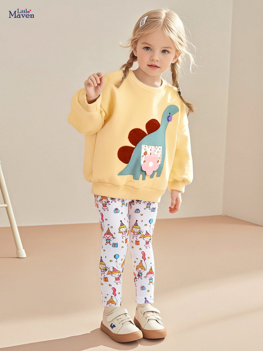 Source Factory Kids' Clothing, Autumn Fleece-lined Girls' Set, [Style] Cartoon Kids' Set
