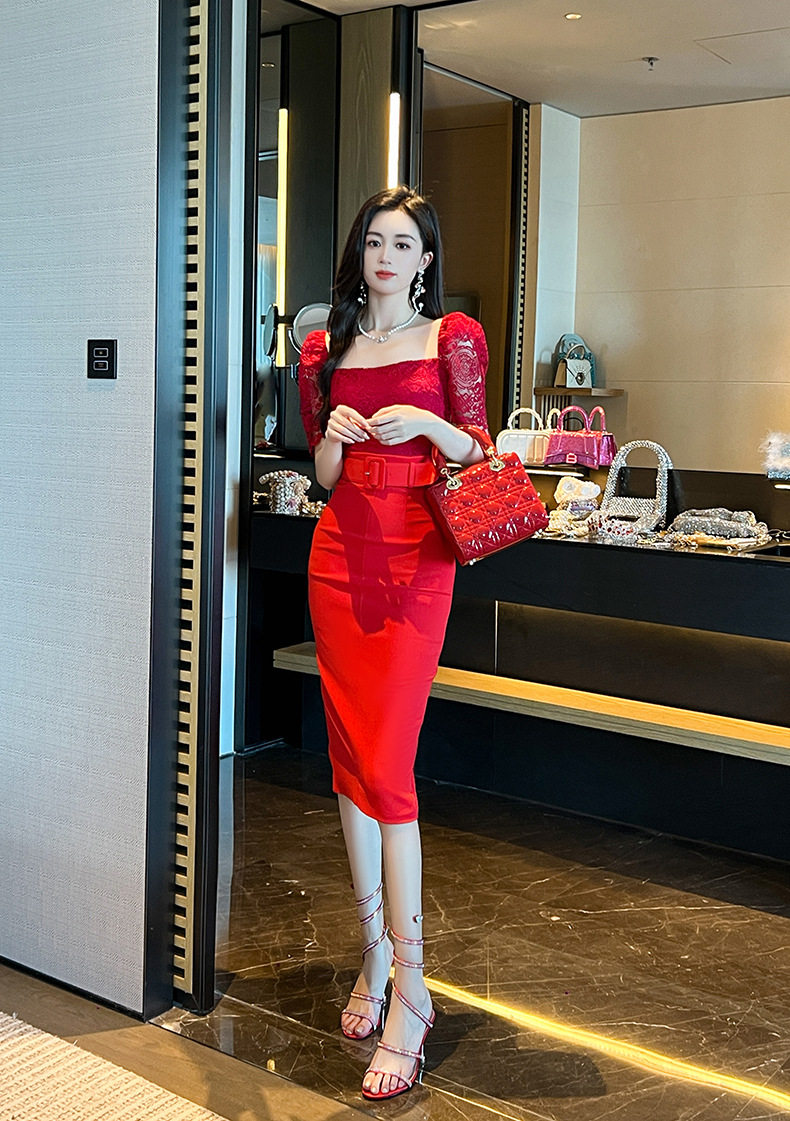 Chân váy bút chì nữ ôm eo cao dáng midi phong cách Pháp — [Đen], [Trắng], [Đỏ] chi tiết 19