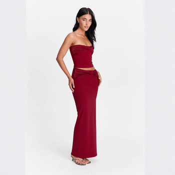 Cross-Border European and American Style Women's Summer Sexy Tube Top Fashion Suit Long Skirt Amazon Best-Selling Slim Two-Piece Set