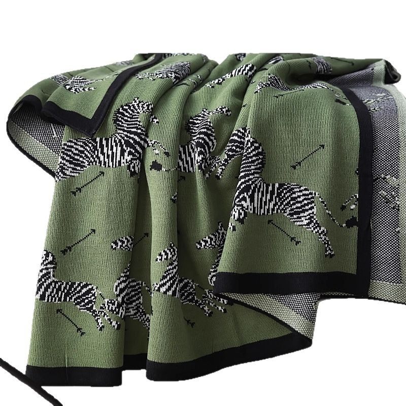 A34 Zebra Pattern Knitted Casual Blanket for Nap, Office Blanket, Sofa Air Conditioning Blanket, Bed Cover, Versatile