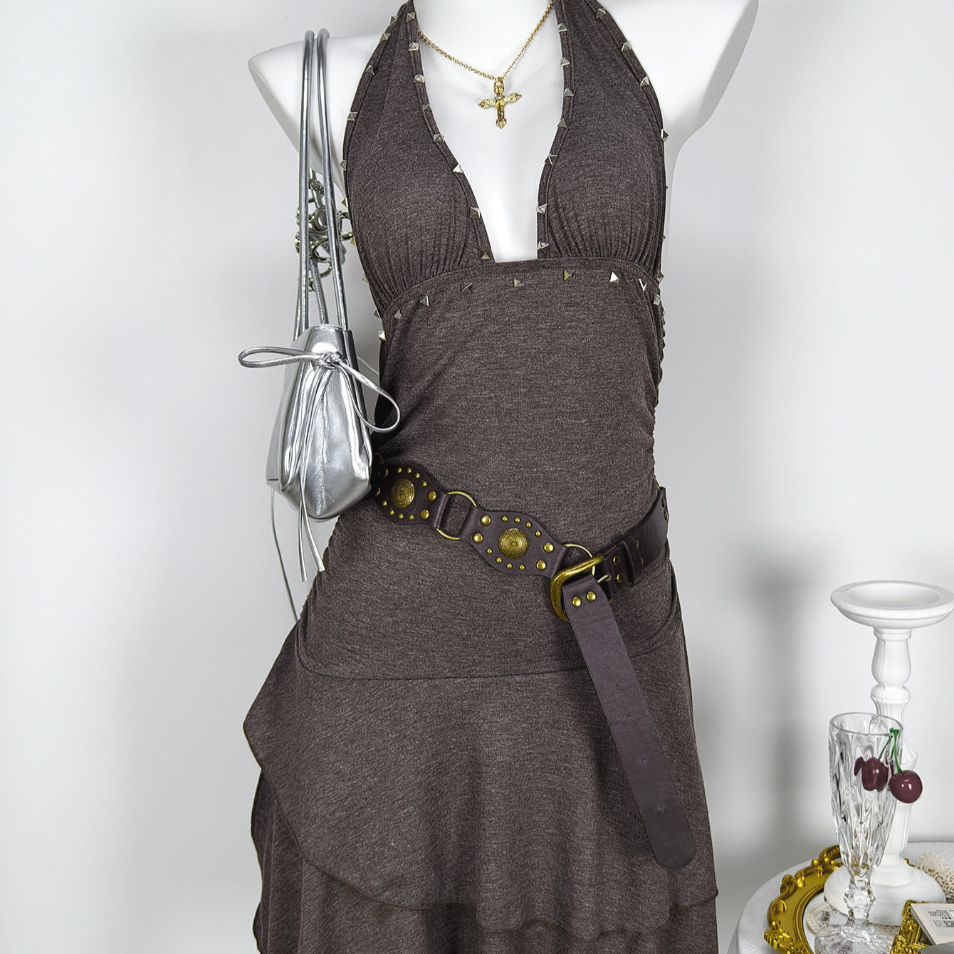 Summer Sleeveless Halter Dress Beaded Detail Sexy Style Perfect for Parties and Events Ready to Ship