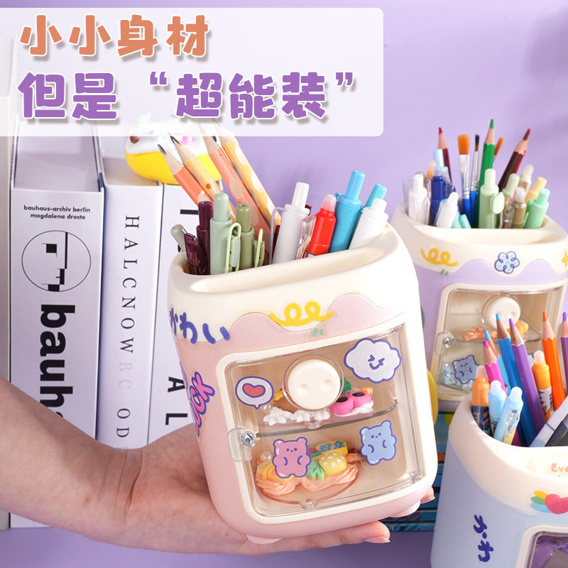 Student Pig Pen Holder Desktop Office Storage Box Student Desk Stationery Cute Girl Makeup Brush Bucket