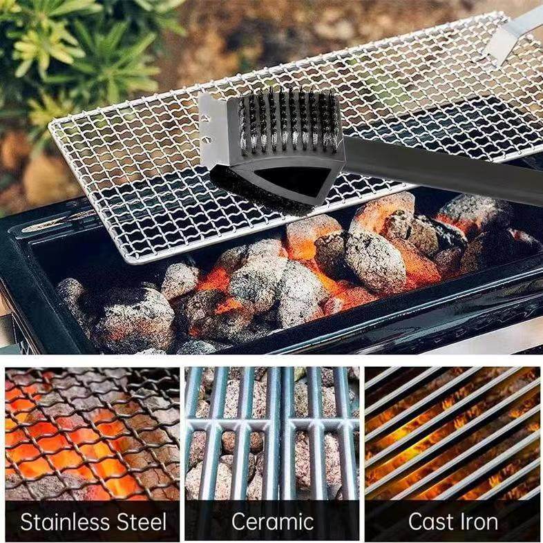 Plastic Handle Barbecue Brush Copper Wire Steel Wire Grill Cleaning Brush Spatula Fork Knife Sweeper Skewer Bbq Set Pineapple