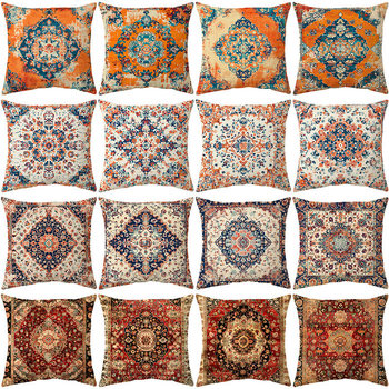 Temu Cross-Border Pillow Cover Bohemian Style Amazon Retro Printed Sofa Cushion Cover Short Plush Pillow Cover