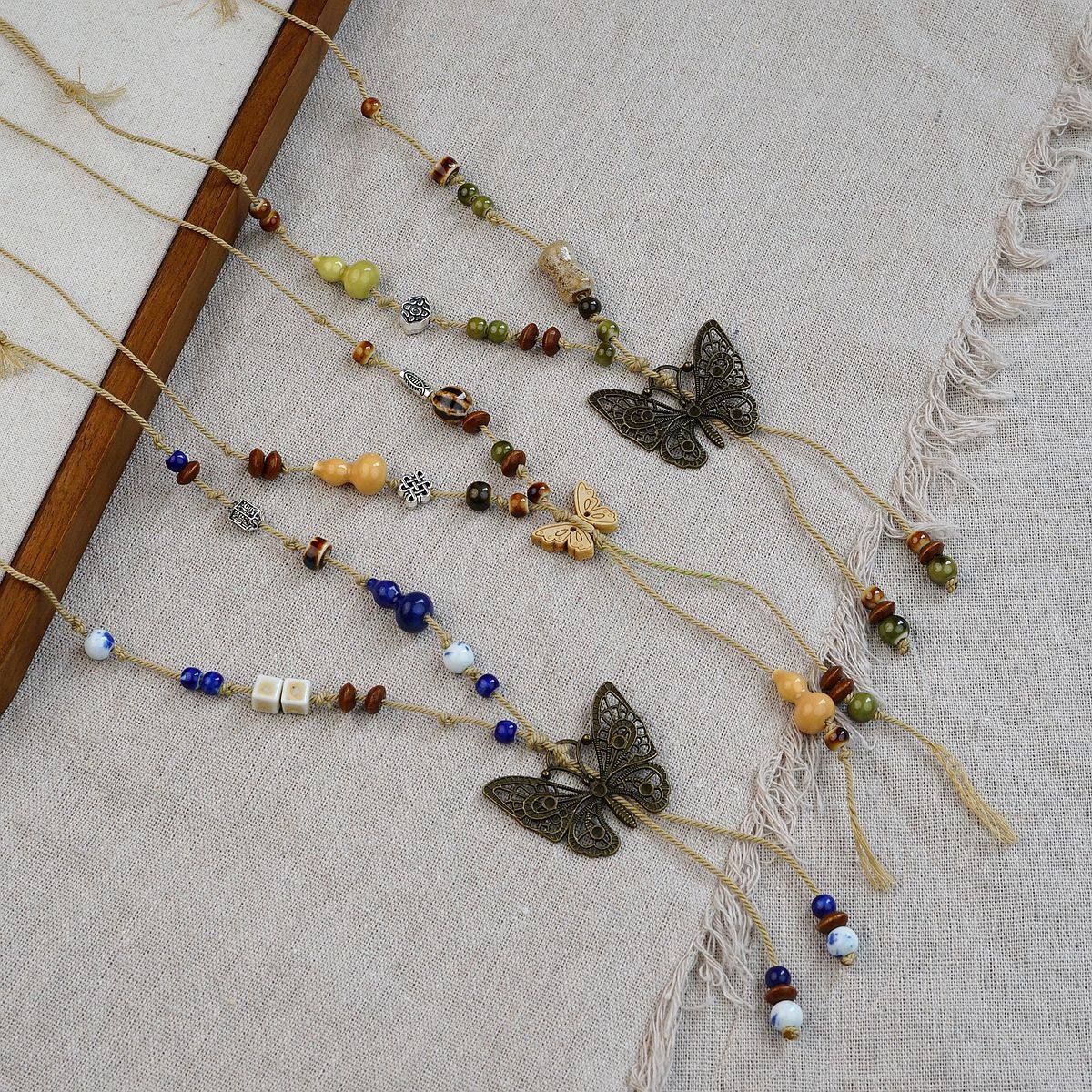 Jingdezhen Ceramic Necklace Ethnic Style Butterfly Style Antique Style Clavicle Chain Accessories Retro Matchinging Long Style Wholesale