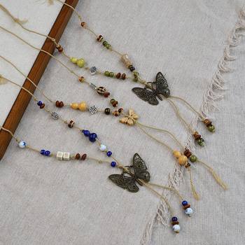 Jingdezhen Ceramic Necklace Ethnic Style Butterfly Style Antique Style Clavicle Chain Accessories Retro Matchinging Long Style Wholesale