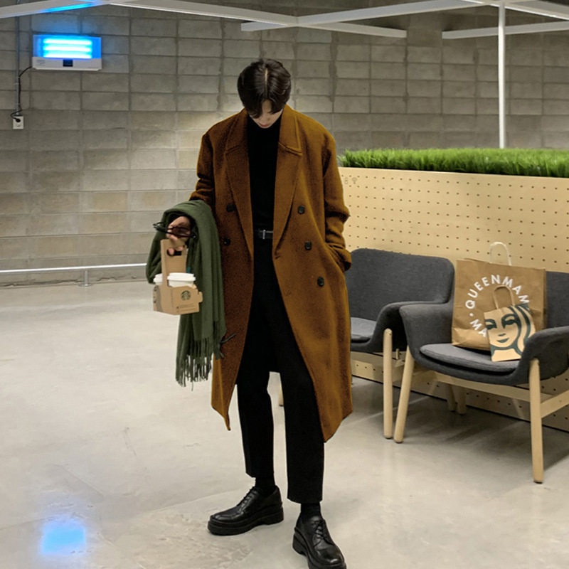 Mens Fashion Wool Blend Overcoat Mid Length Stylish Versatile Available in Various Thicknesses Winter Outerwear