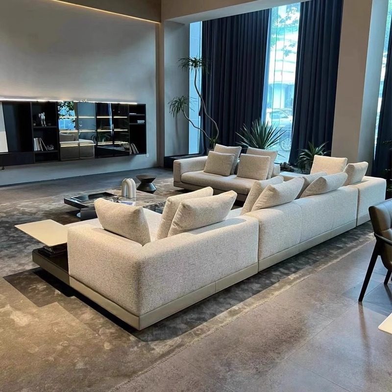 意式极简康纳利沙发大平层客厅棉麻布艺家具简约真皮贵妃转角组合