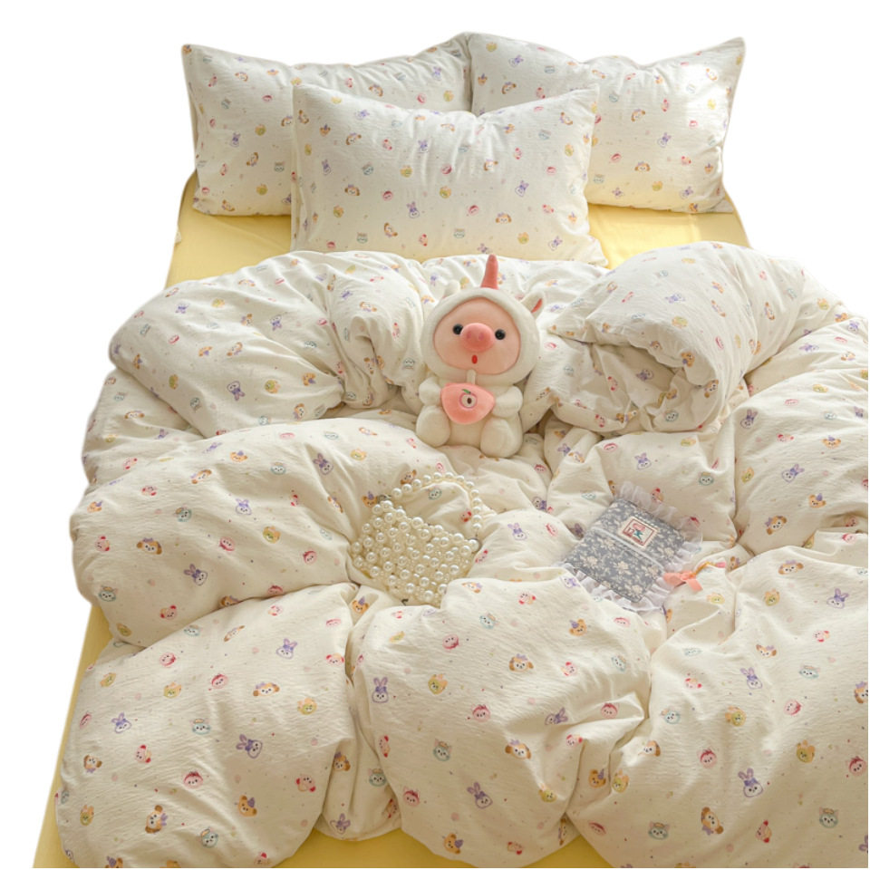 Class a Pure Cotton Maternal and Infant Grade Double-Layer Yarn Four-Piece Set Ins Cotton Naked Sleeping Bed Sheetss Quilt Cover Dormitory Three-Piece Set