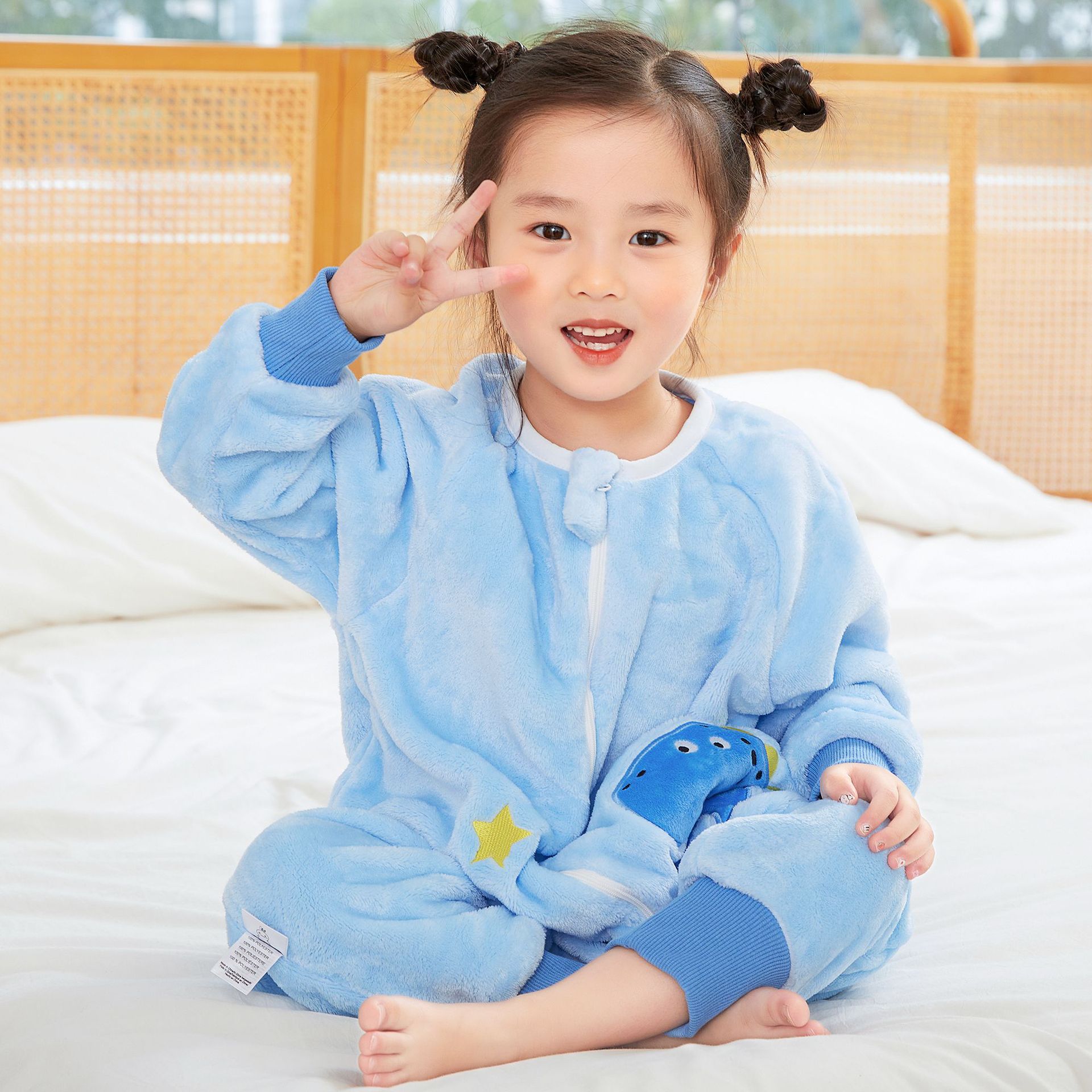 Michley Flannel Cartoon Split-Leg Sleeping Bag Autumn and Winter Cartoon One-Piece Pajamas Cross-Border Children's One-Piece Home Clothes