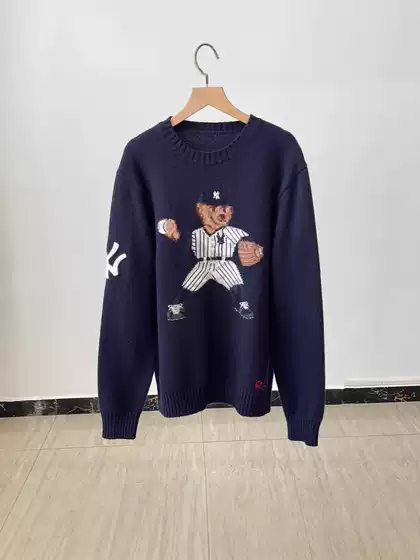 Xiaoma~Autumn and Winter New Joint Series Limited Edition American Retro Classic Heavy Industry Bear Embroidered Sweater Knitted