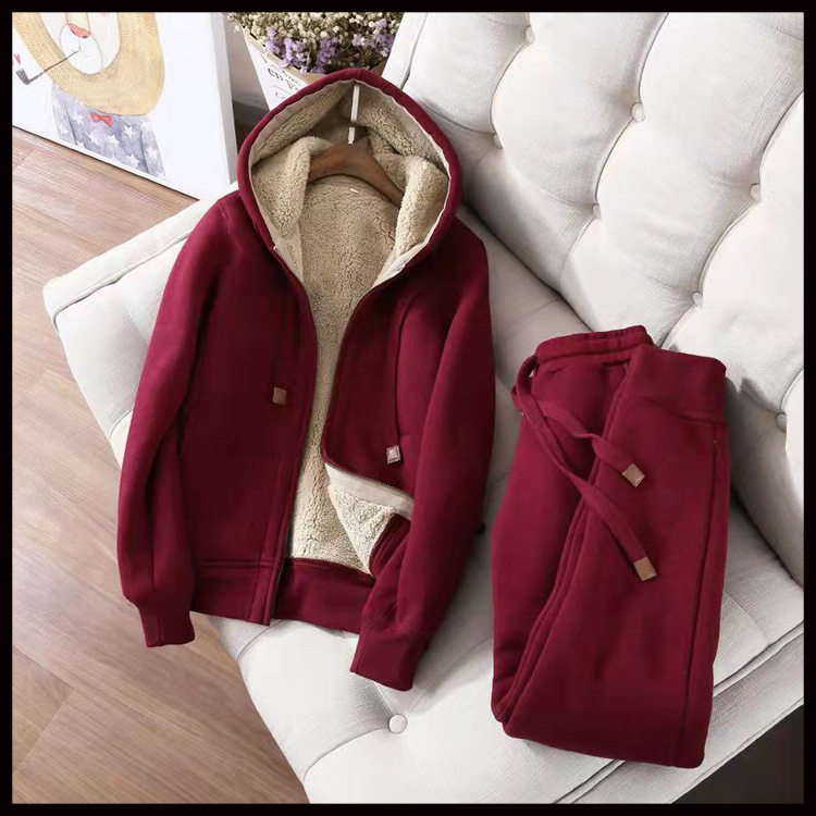 2024 New fleece-lined Thickened Sweat Women's Trendy Ins Autumn and Winter Hooded suit Women's Winter Casual Sports Two-piece Set