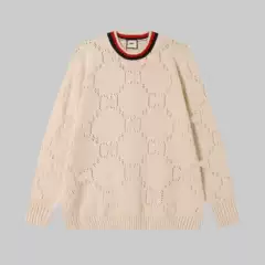 High-End Version g Brand 25 Early Autumn High-Definition New Micro-Label Double g Logo Hollow Pullover Knitwear Round Neck Versatile Sweater